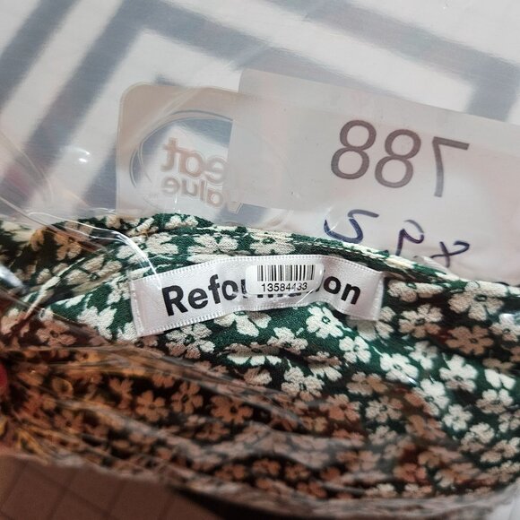 Reformation Green White Floral Wrap Dress Tie Sleeves Lightweight Women's Size S - Picture 14 of 15